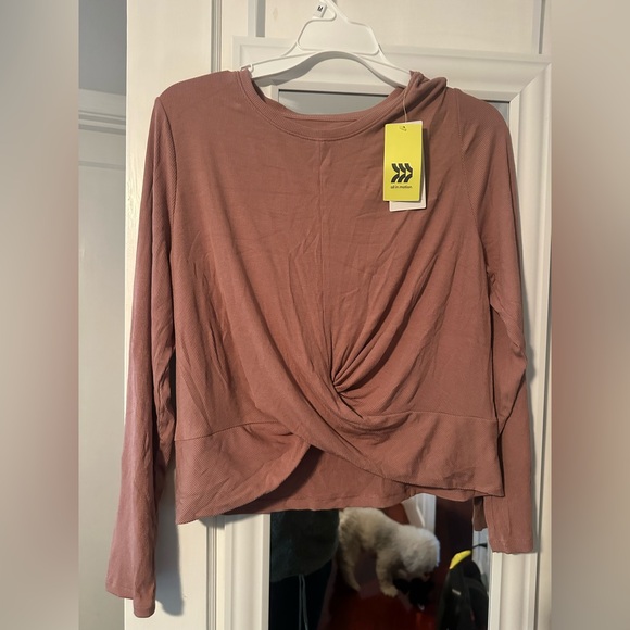 All In Motion Target Ruched Ribbed Knit Long Sleeve Shirt Mauve Top New Women L - Picture 1 of 4